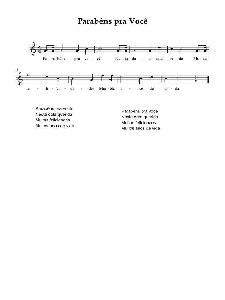 Parabéns pra Você - Letra Tradicional | PDF