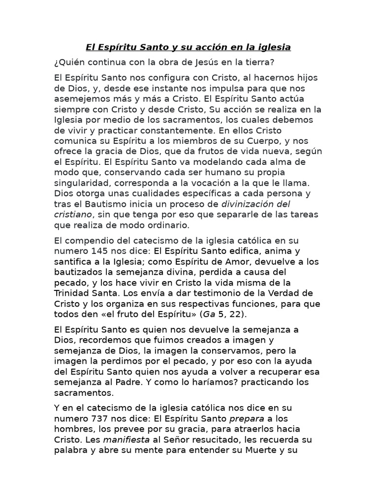 Acción del Espíritu Santo en la Iglesia | PDF | Cristo (título ...