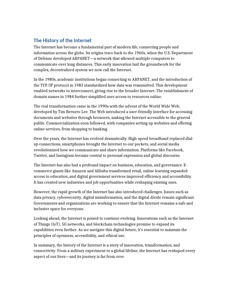 Evolution of the Internet History | PDF | Internet | World Wide Web