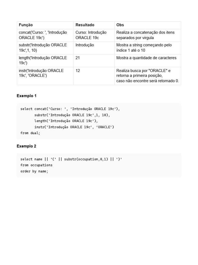 Funções SQL em ORACLE 19c | PDF
