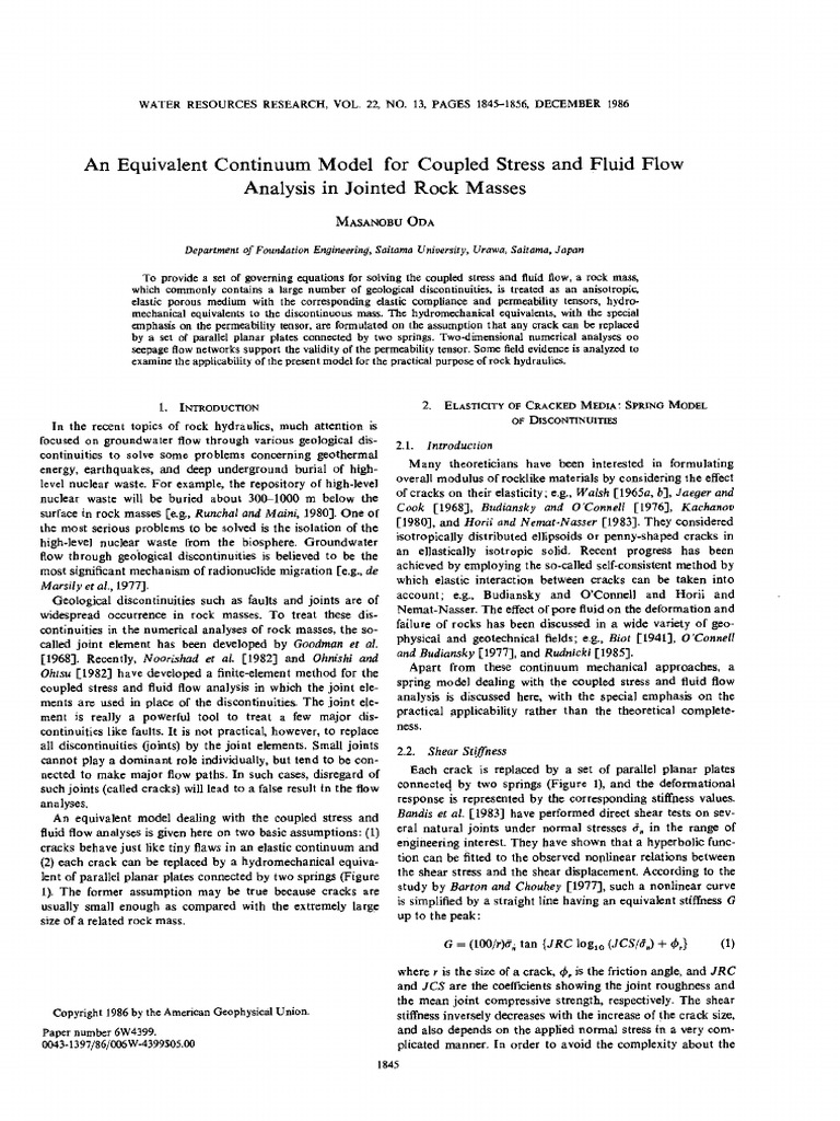 Coupled Stress and Fluid Flow in Rock Masses | PDF | Elasticity ...