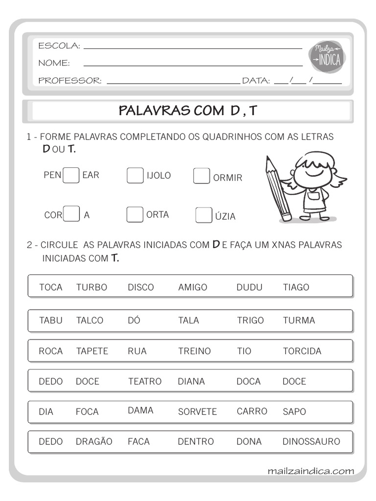 Palavras Iniciadas com D e T | PDF