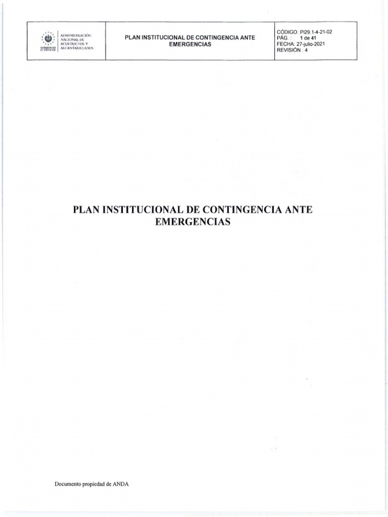 Plan Institucional de Contingencia Ante Emergencias | PDF | Defensa ...