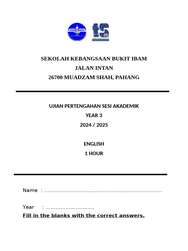 Year 3 English Midterm Exam 2024 | PDF | Chess Openings | Chess