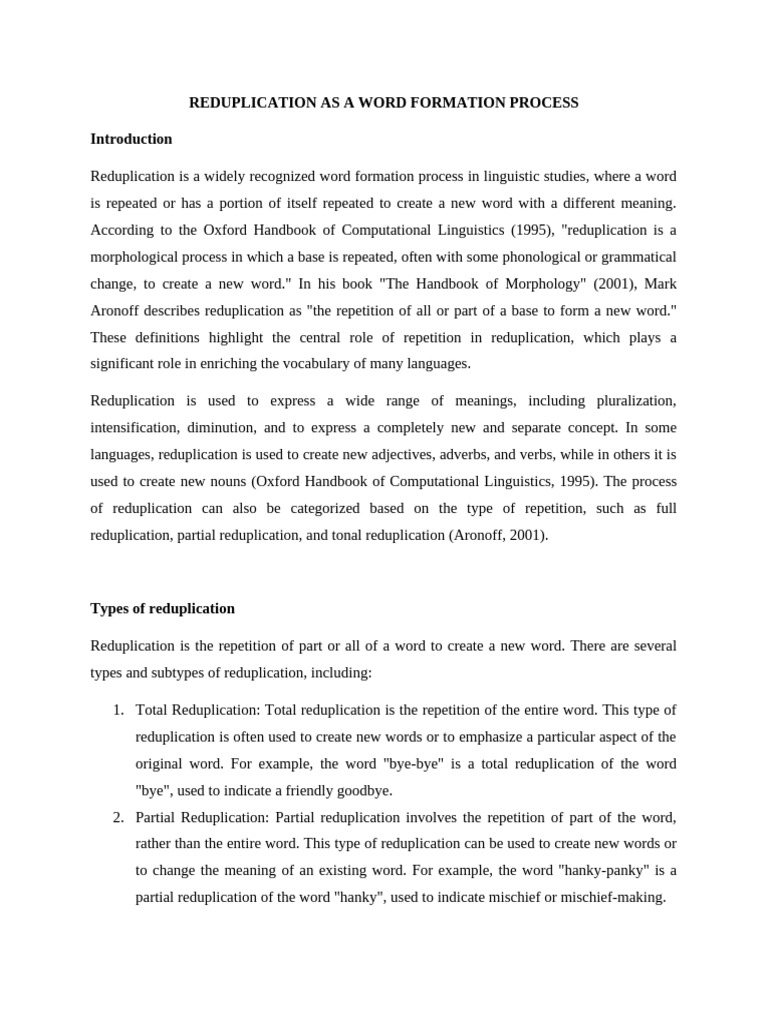 Reduplication in Word Formation | PDF | Word | Linguistics