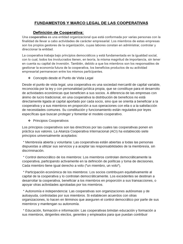 Fundamentos Legales de las Cooperativas | PDF | Cooperativa | Sociedad ...
