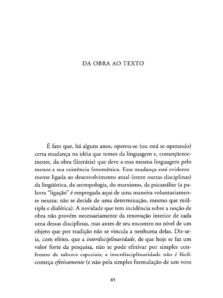 Roland Barthes - Da Obra Ao Texto | PDF
