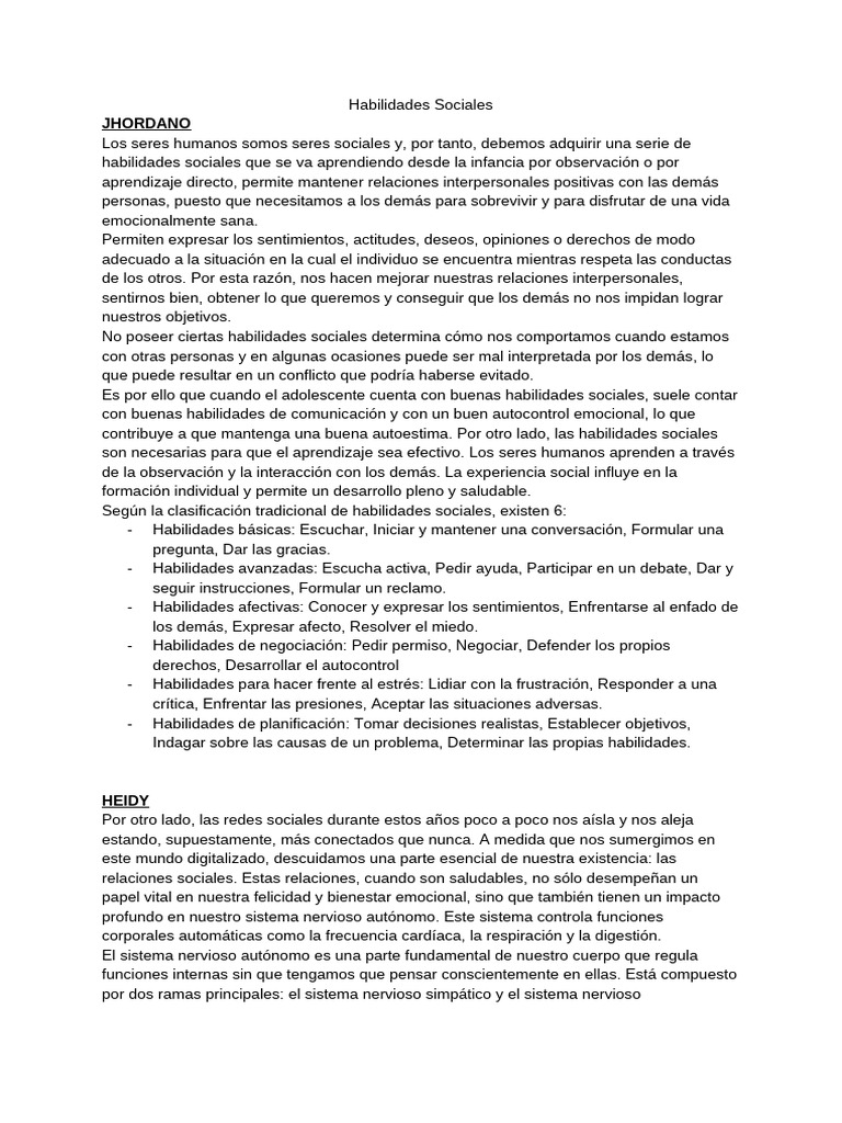 Importancia de las Habilidades Sociales | PDF | Las emociones ...
