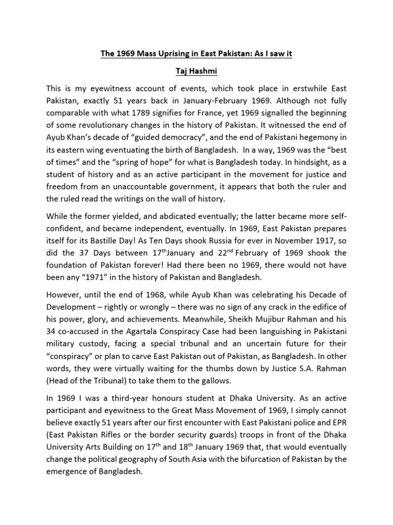 Eyewitness Account of 1969 East Pakistan Uprising | PDF | Zulfikar Ali ...