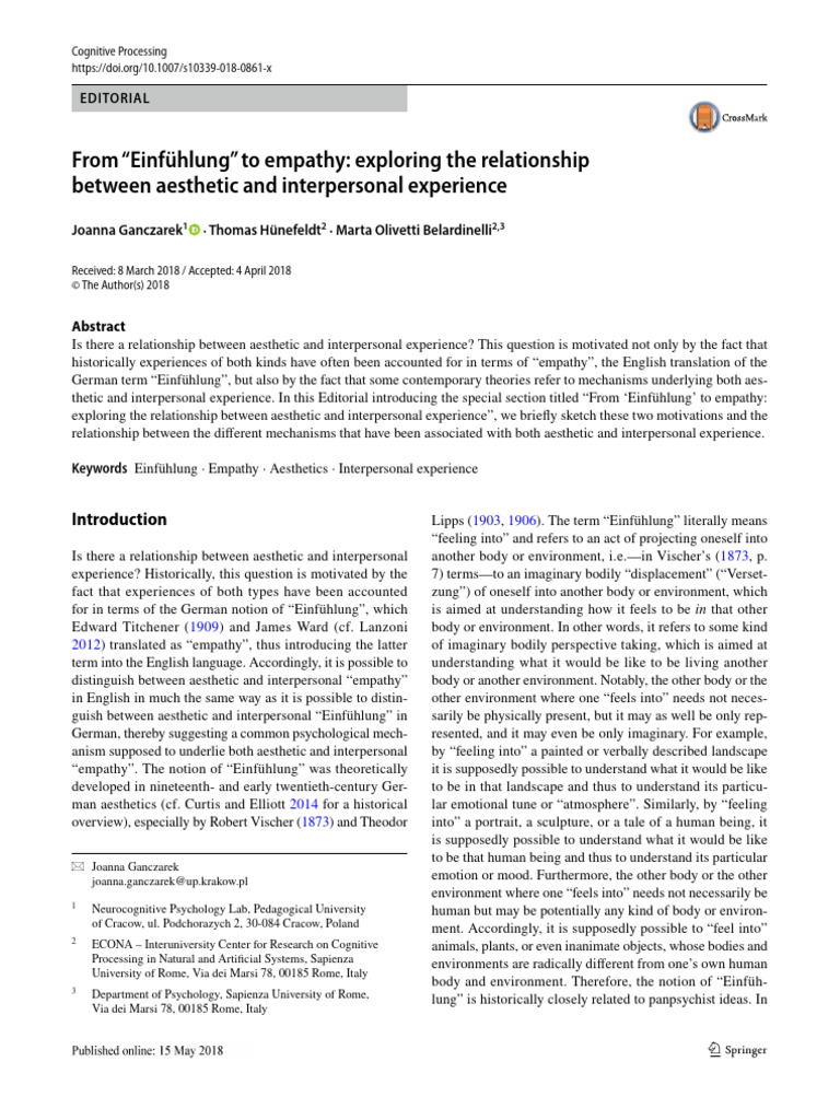 From Einfuhlung To Empathy Exploring The Relations | PDF | Empathy ...