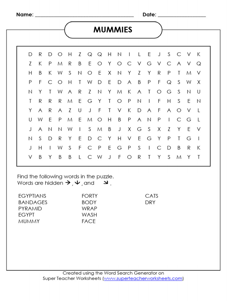Super Teacher Worksheets MUMMIES | PDF | Mummy | Word Search