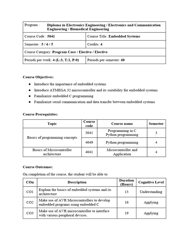 Embedded Systems Course Overview | PDF | Embedded System | Microcontroller
