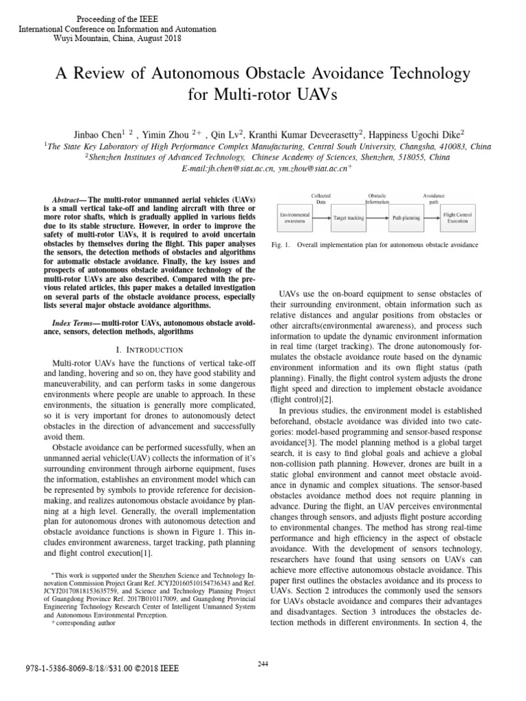 A Review of Autonomous Obstacle Avoidance Technology For Multi-Rotor ...