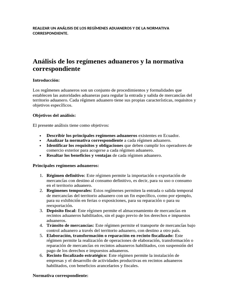 Análisis de Regímenes Aduaneros en Ecuador | PDF | aduana | El comercio ...