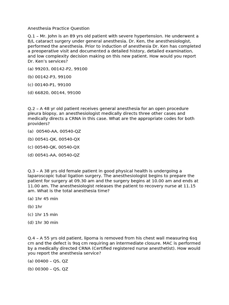 Anesthesia Coding for Surgical Procedures | PDF | Anesthesia | Surgery