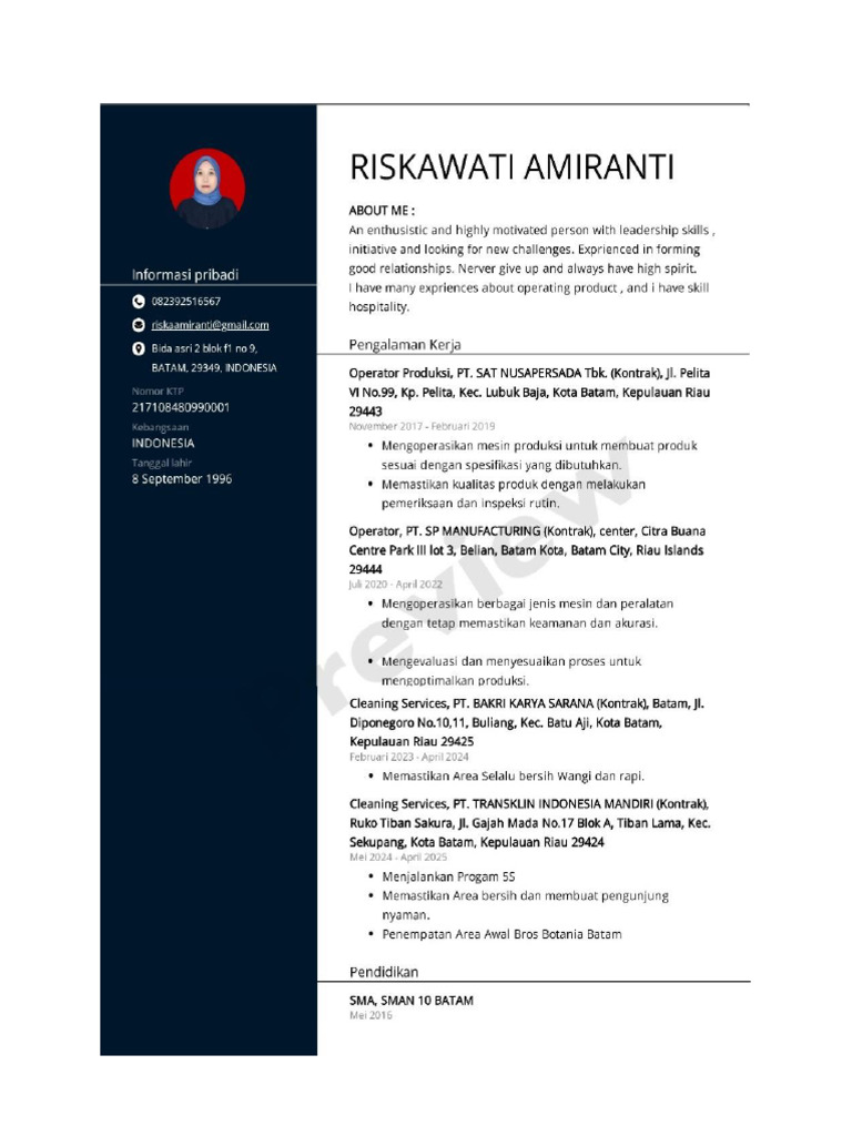 CV Kerja Riskawati | PDF
