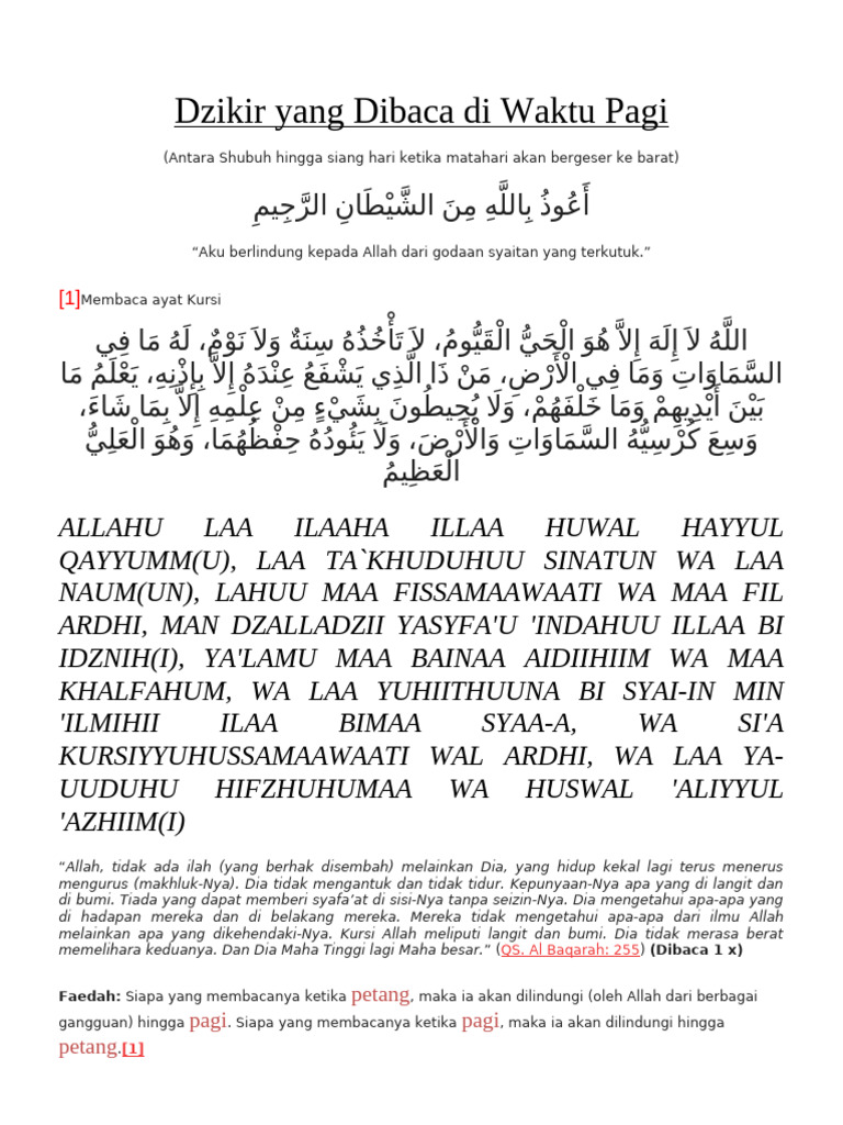 Dzikir Yang Dibaca Di Waktu Pagi | PDF