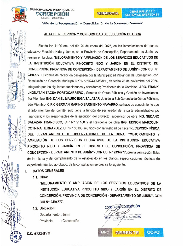 12.4 Acta de Entrega y Recepcion de Obra | PDF
