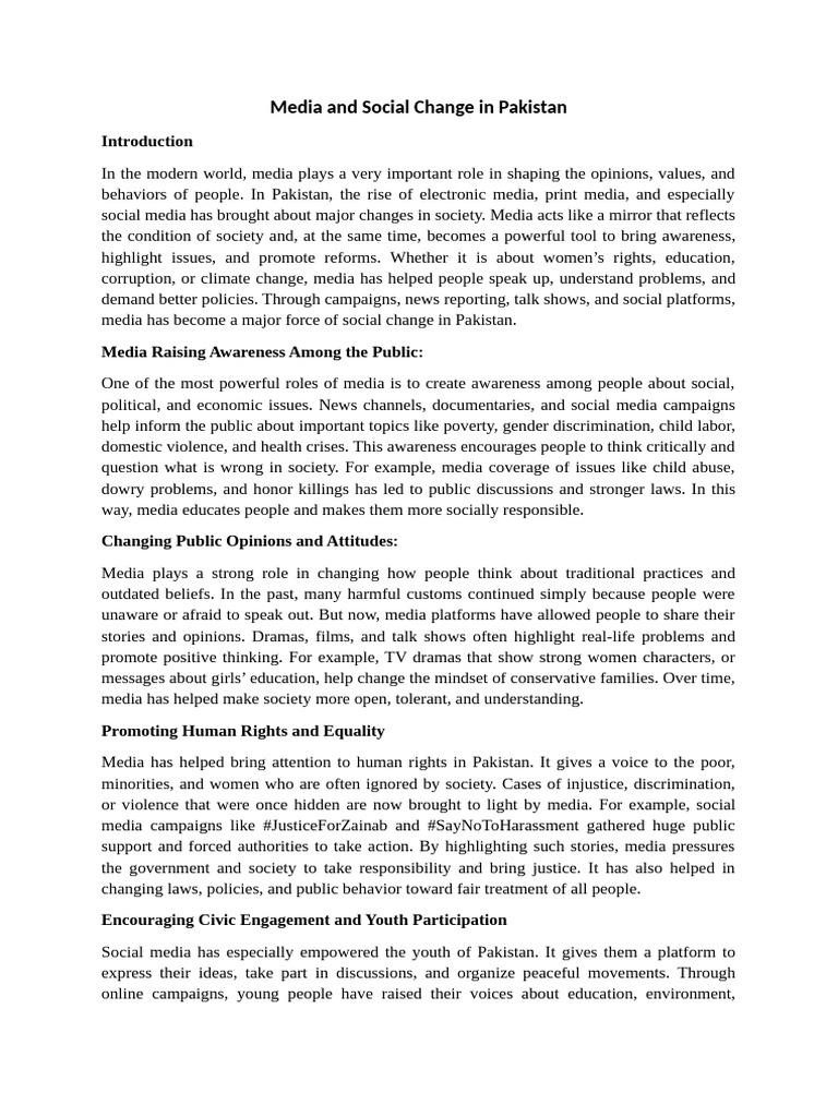 Media's Role in Pakistan's Social Change | PDF | Social Media | Popular ...