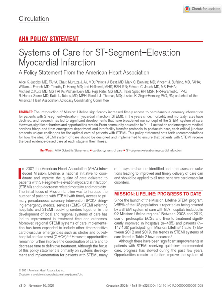 STEMI Care Systems: AHA Policy Insights | PDF | Myocardial Infarction ...