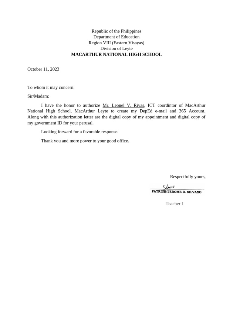 Authorization for DepEd Email Creation | PDF