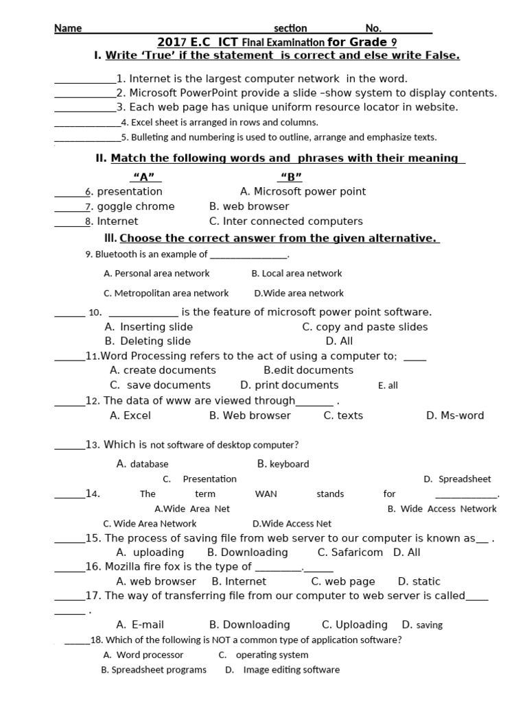 ICT Final Exam For Grade 9 | PDF | World Wide Web | Internet & Web