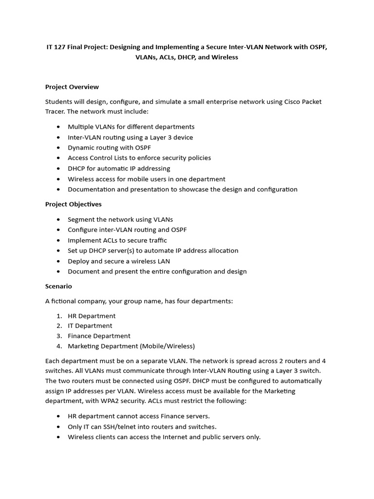 Secure Inter-VLAN Network Design Project | PDF | Computer Network | Ip ...