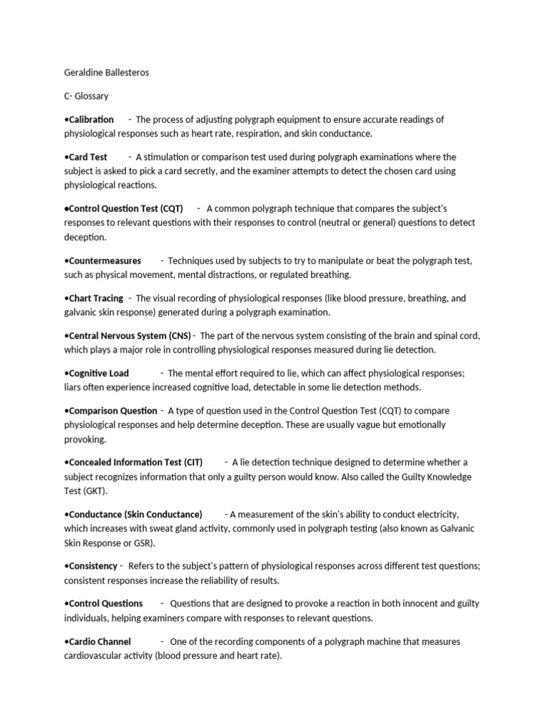 Polygraph Testing Terminology Guide | PDF | Polygraph | Cognition