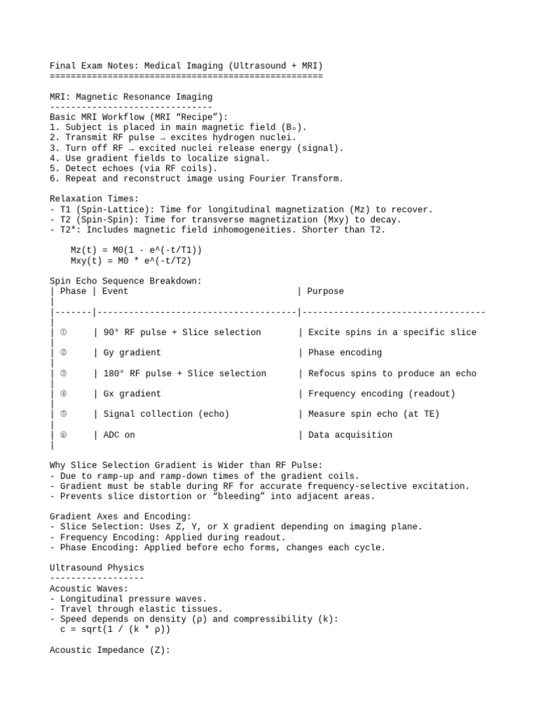 Medical Imaging Exam Notes | PDF | Magnetic Resonance Imaging | Medical ...