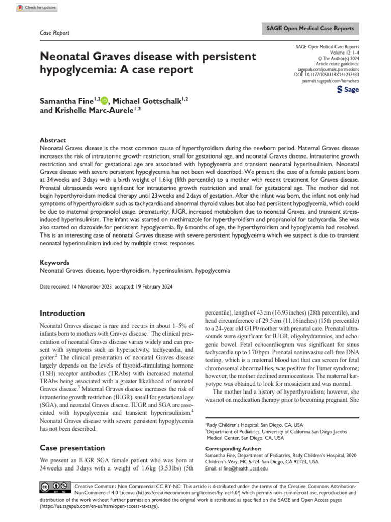 Fine Et Al 2024 Neonatal Graves Disease With Persistent Hypoglycemia a ...