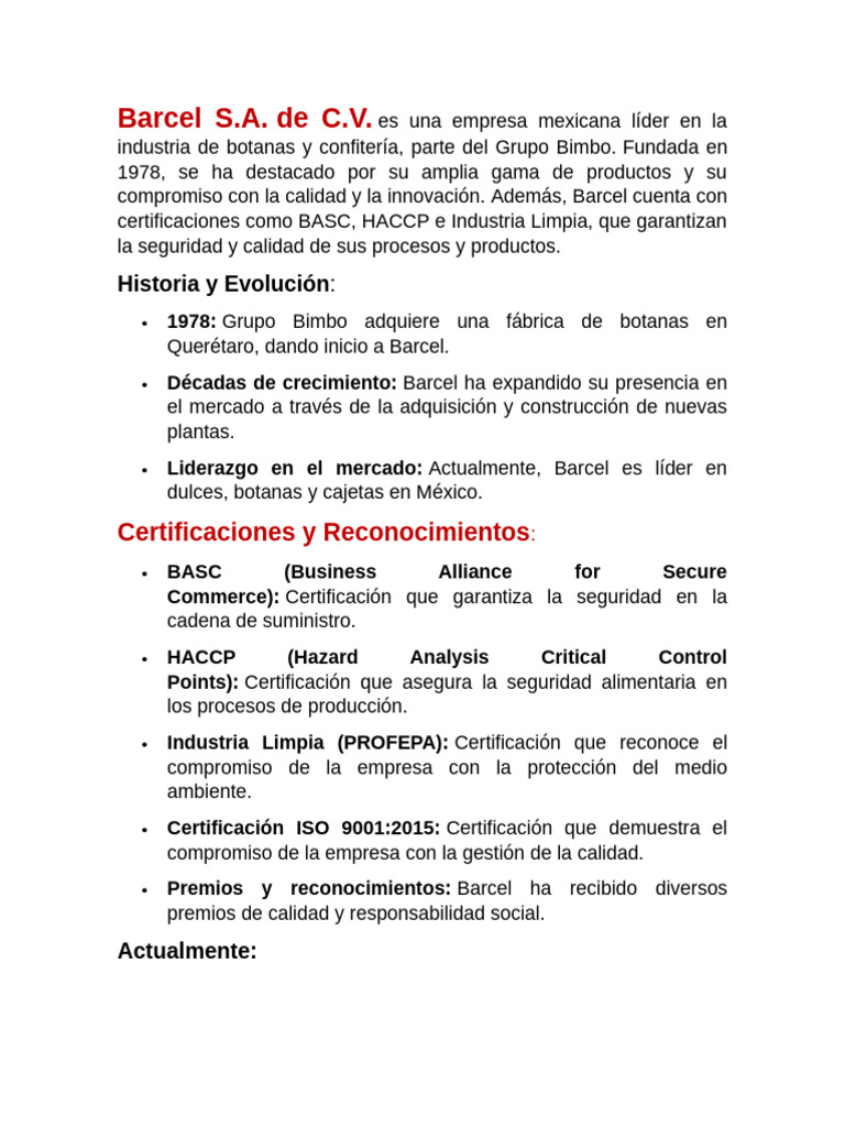 Barcel: Líder en Botanas y Calidad | PDF | Seguridad alimenticia ...