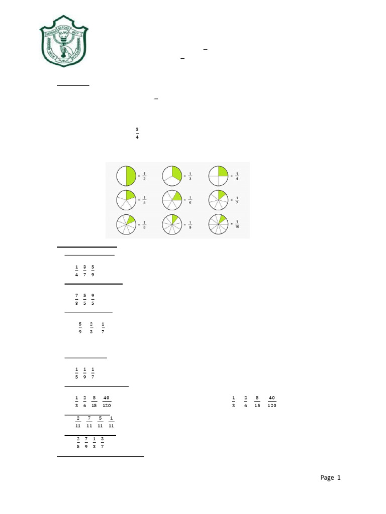 Class 5 Fractions Study Guide | PDF | Division (Mathematics ...