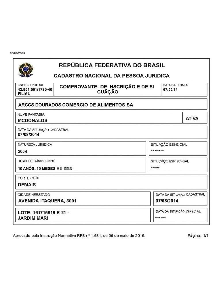 CNPJ Cadastro Nascional Da Pessoa Juridica | PDF