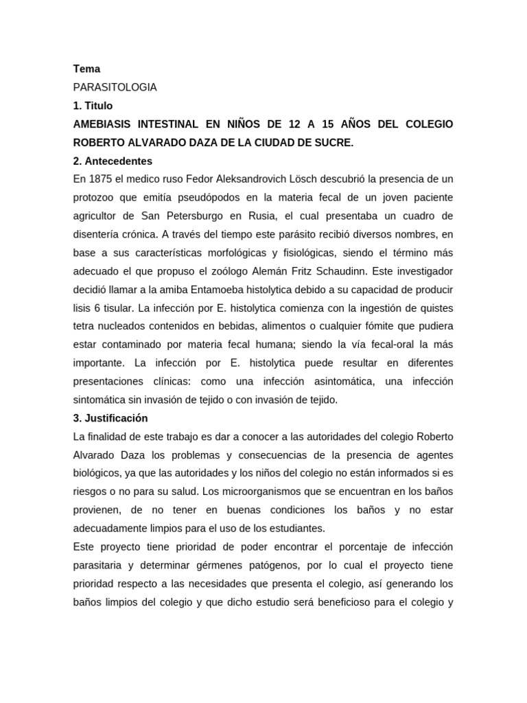 Muruchi Espinoza Jhilmar Amebiasis Intestinal en Niños de 12 A 15 | PDF ...