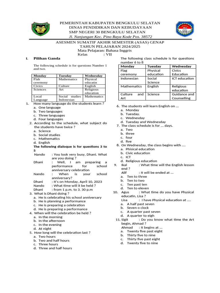 Kode Pos dan Jadwal Kelas 7C | PDF | Languages | Foreign Language Studies