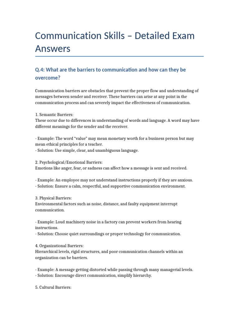 Communication Skills Answers | PDF | Memorandum | Communication