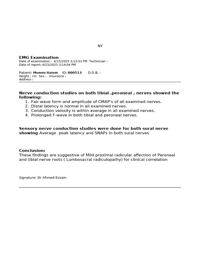 EMG Report: Lumbosacral Radiculopathy | PDF