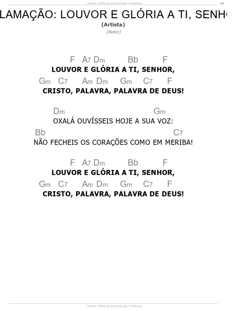 Louvor e Glória a Ti, Senhor - Letra e Cifras | PDF