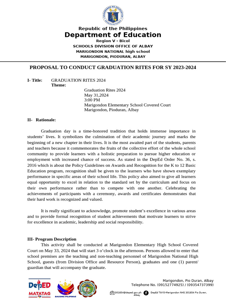 Graduation Rites Proposal 2024 | PDF