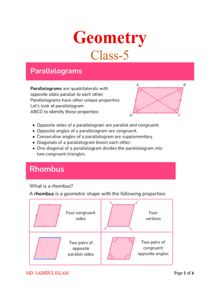 Geometry (Quadrilaterals) For Class-5 | PDF