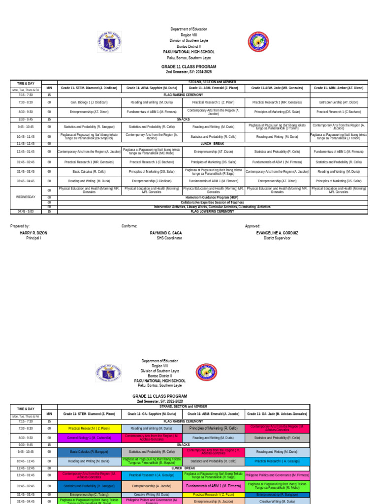 Class Program Grade 11.2025 2026 | PDF