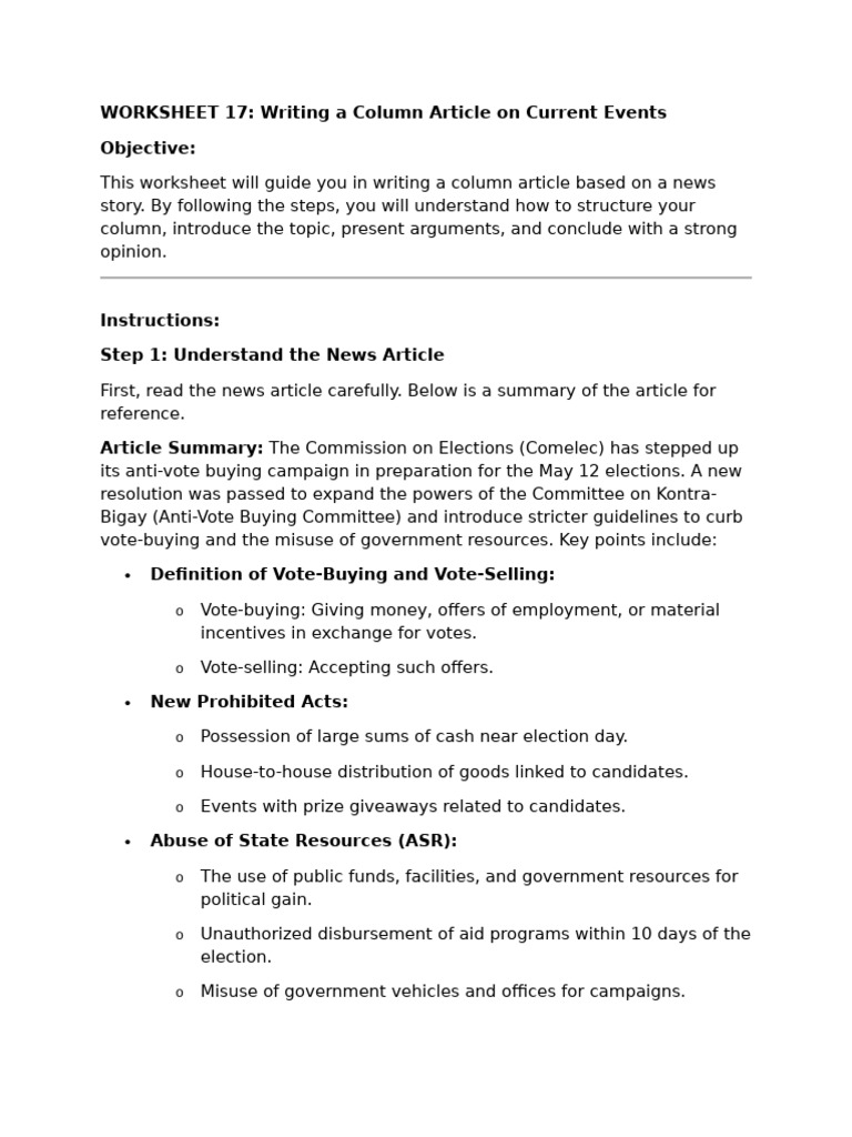 Column Writing on Vote-Buying Issues | PDF | Electoral Fraud | Elections