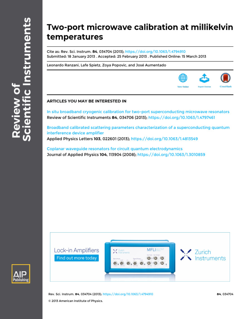 Two-Port Microwave Calibration at Millikelvin | PDF | Cryogenics | Calibration