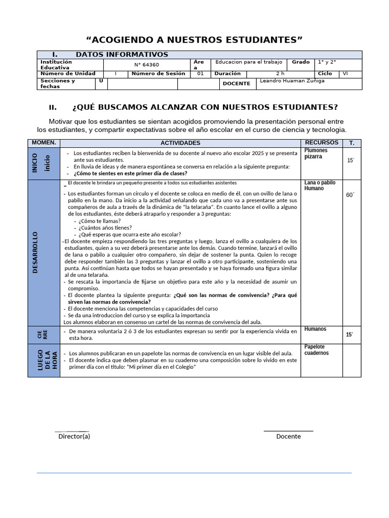Sesion de Aprendizaje Buen Inicio Del Ano Escolar | PDF | Aprendizaje