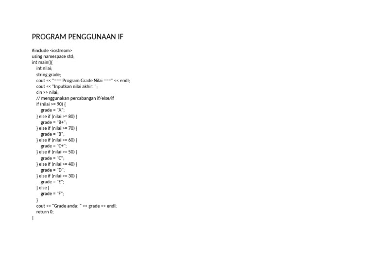 Program Penilaian Grade Nilai C++ | PDF