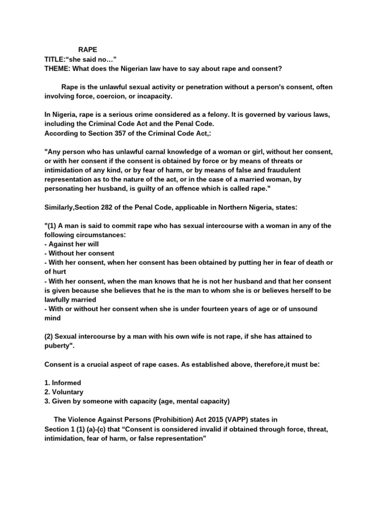 Rape Laws and Penalties in Nigeria | PDF | Rape | Life Imprisonment