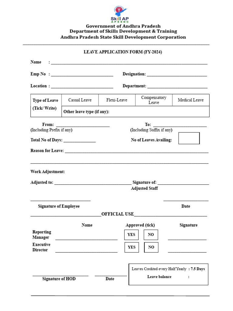 Andhra Pradesh Leave Application Form | PDF