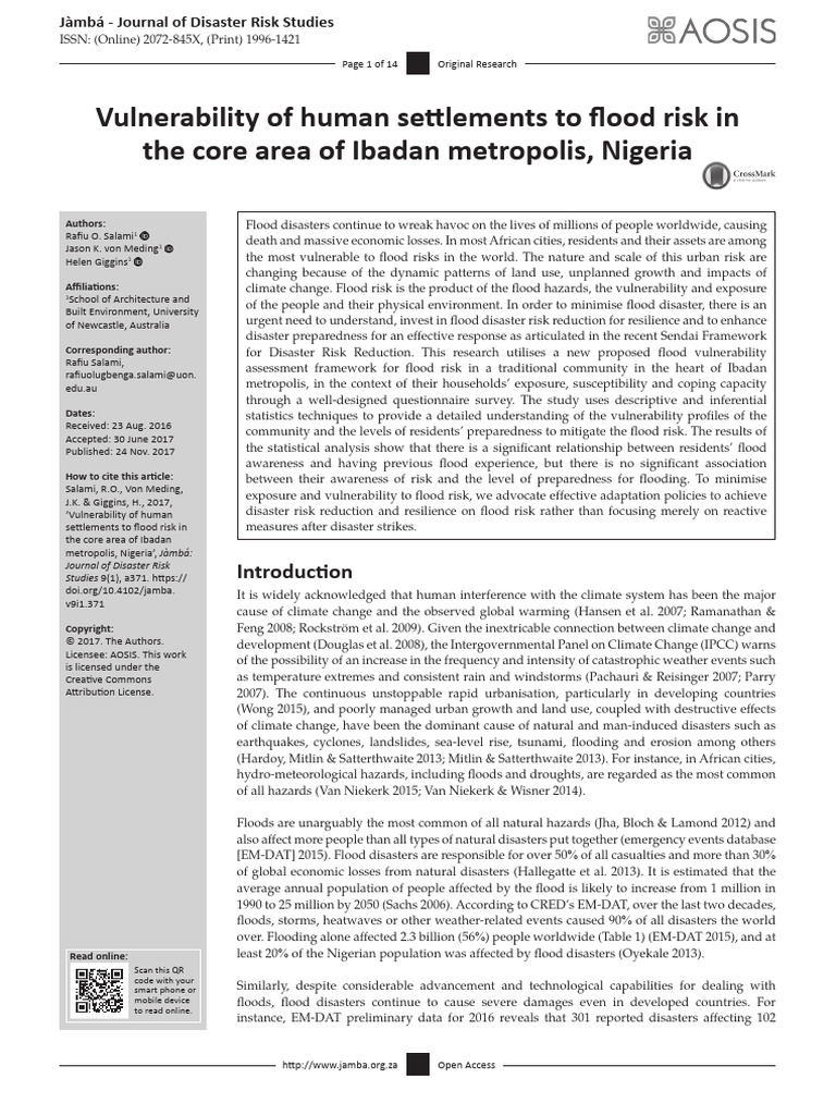 Flood Risk Vulnerability in Ibadan, Nigeria | PDF | Natural Disasters ...