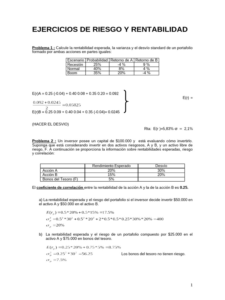 Ejercicios de Riesgo y Rentabilidad en Inversiones | PDF | Modelo de ...