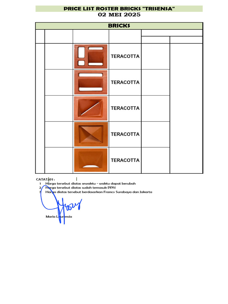 Daftar Harga Roster Bricks Trisensa | PDF